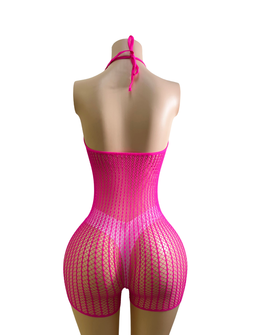Fishnet Backtie Romper W/Rhinestones(SHORT)-#010