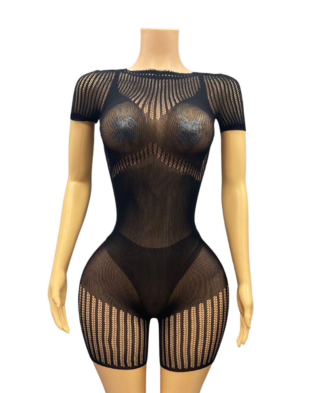 Mesh Three- Quarter Romper With Sleeve