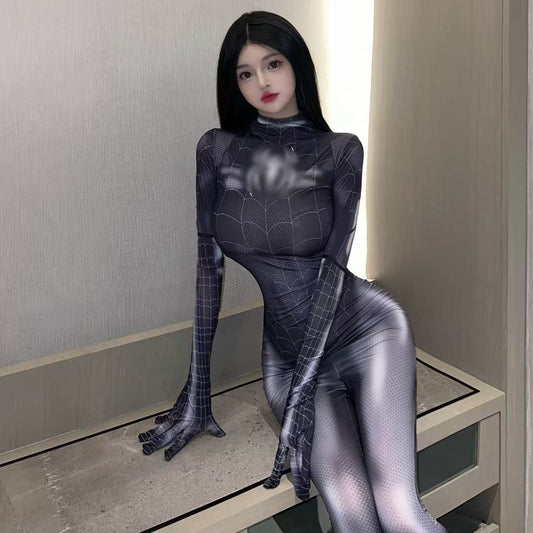 Sexy  Black Spider Girl One Piece Halloween Costume #045
