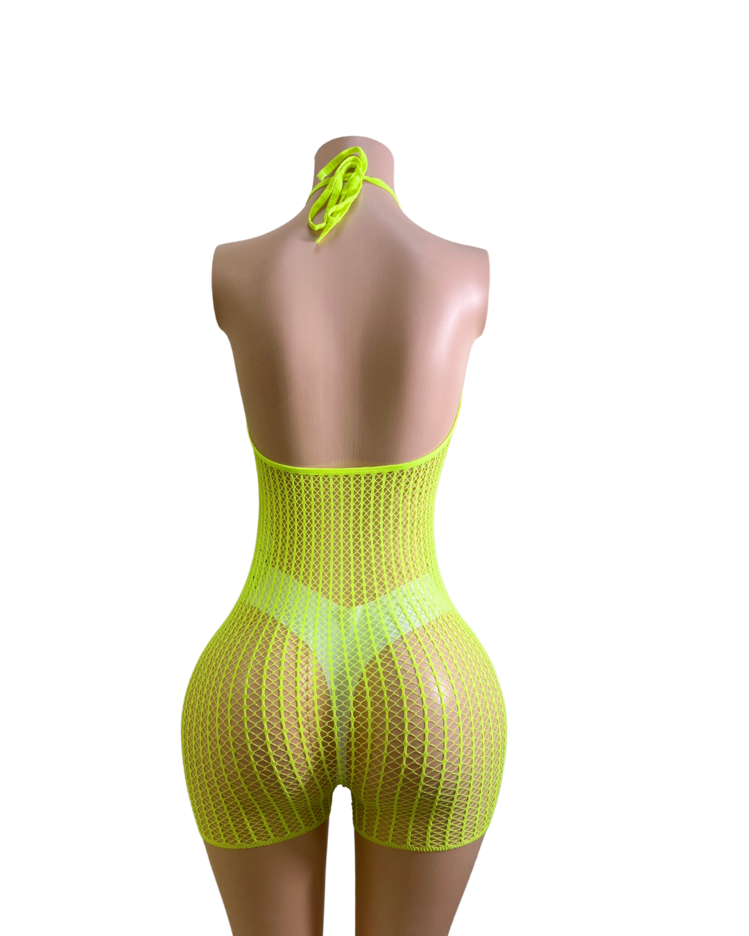 Fishnet Backtie Romper W/Rhinestones(SHORT)-#010