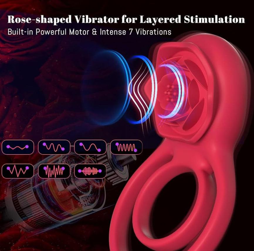 Vibrating Cock Ring W/Rose Shaped Clitoral Stimulator