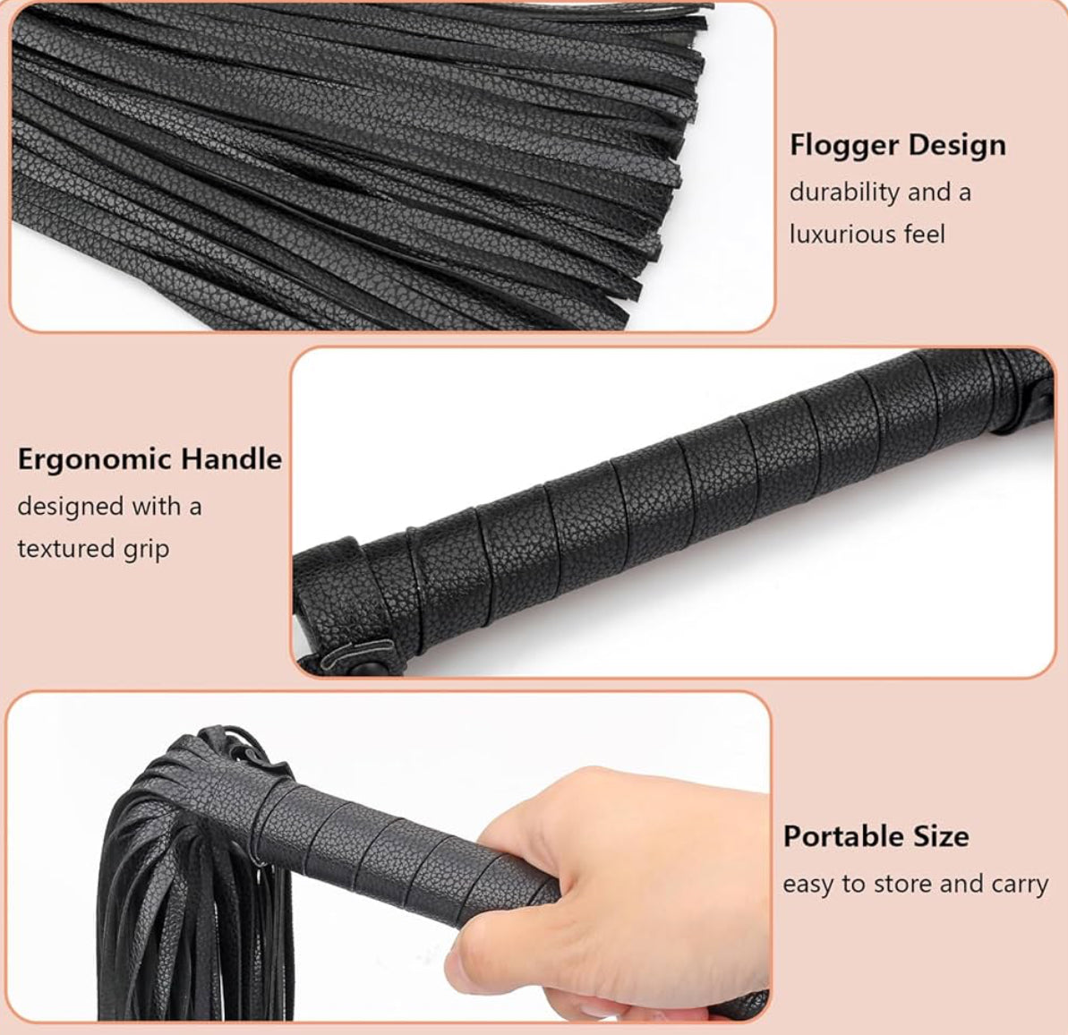 Black Leather Sex Whip Flogger - #001