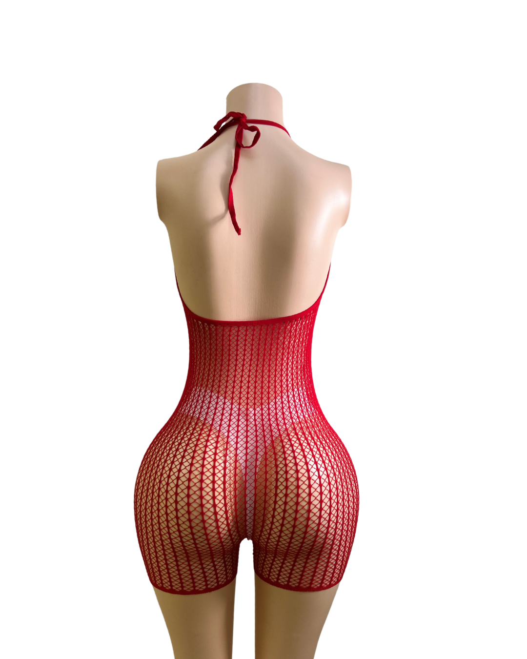 Fishnet Backtie Romper W/Rhinestones(SHORT)-#010