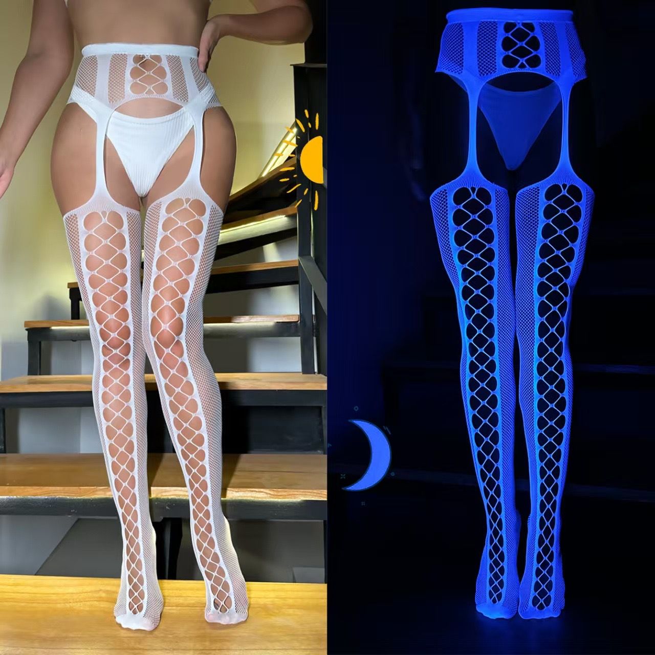Fishnet Glow In Dark Stockings -#006