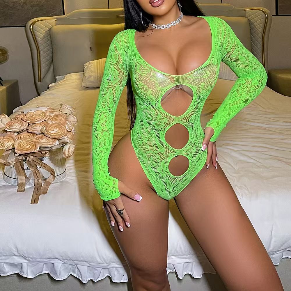 Long Sleeve Lace Bodysuit -#001