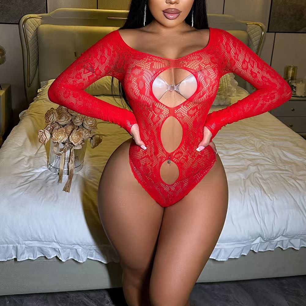 Long Sleeve Lace Bodysuit -#001