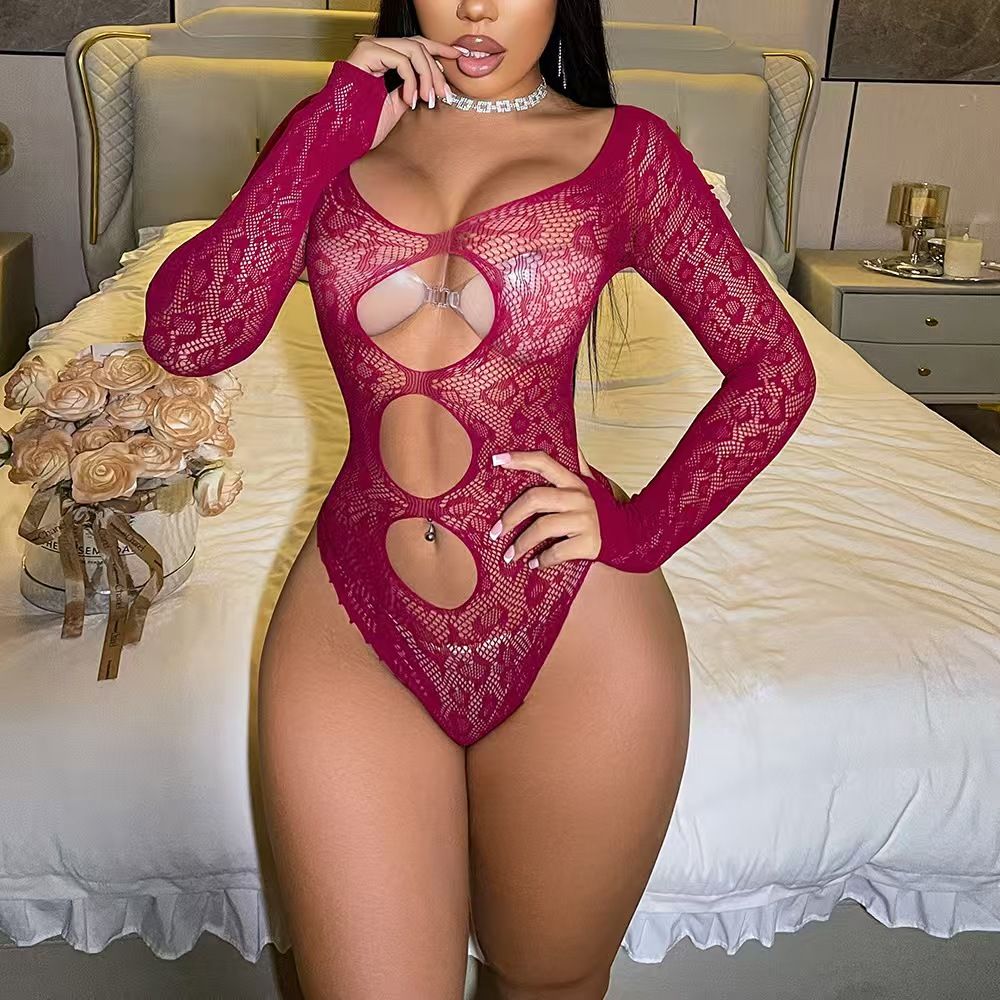 Long Sleeve Lace Bodysuit -#001