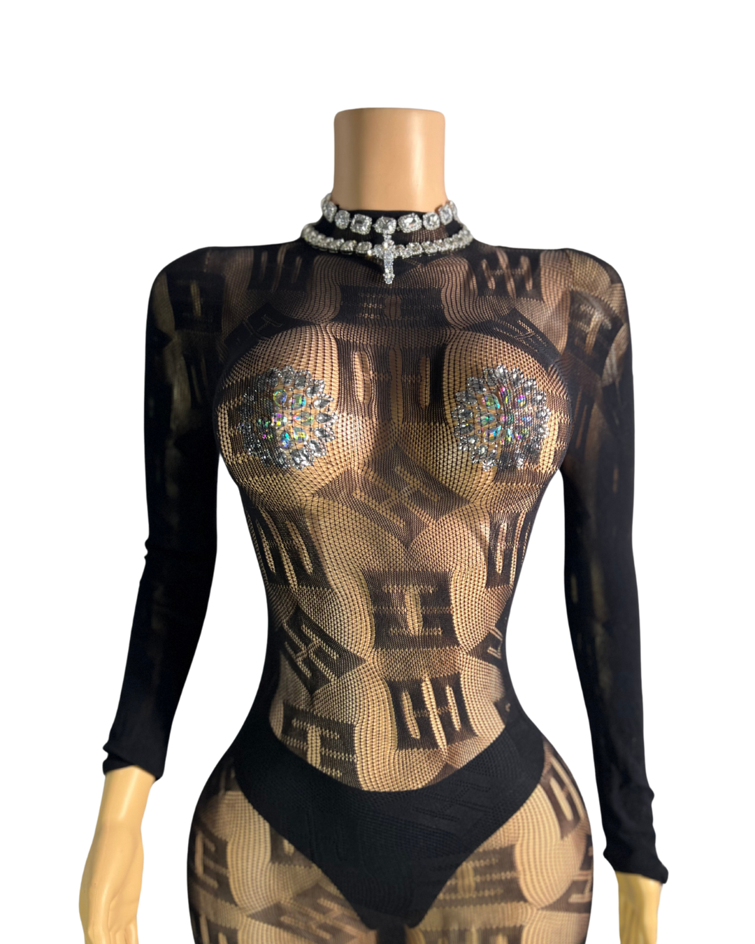 Long Sleeve Mesh Dress (LONG DRESS) -#007
