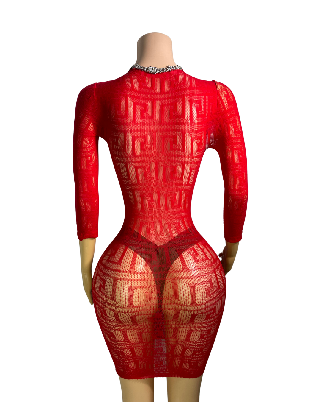 Fishnet Long Sleeve Short Dress -#006