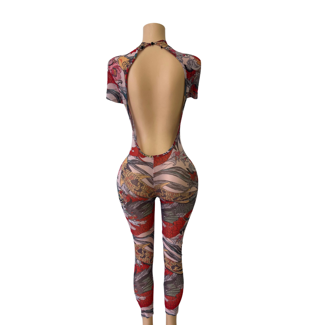 Long Tattoo Mesh Jumpsuit #002