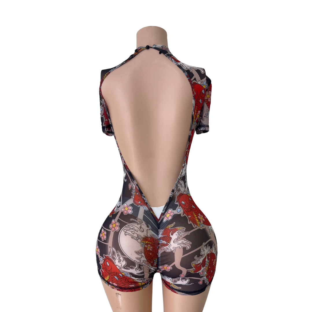 Short Tattoo Mesh Jumpsuit #001