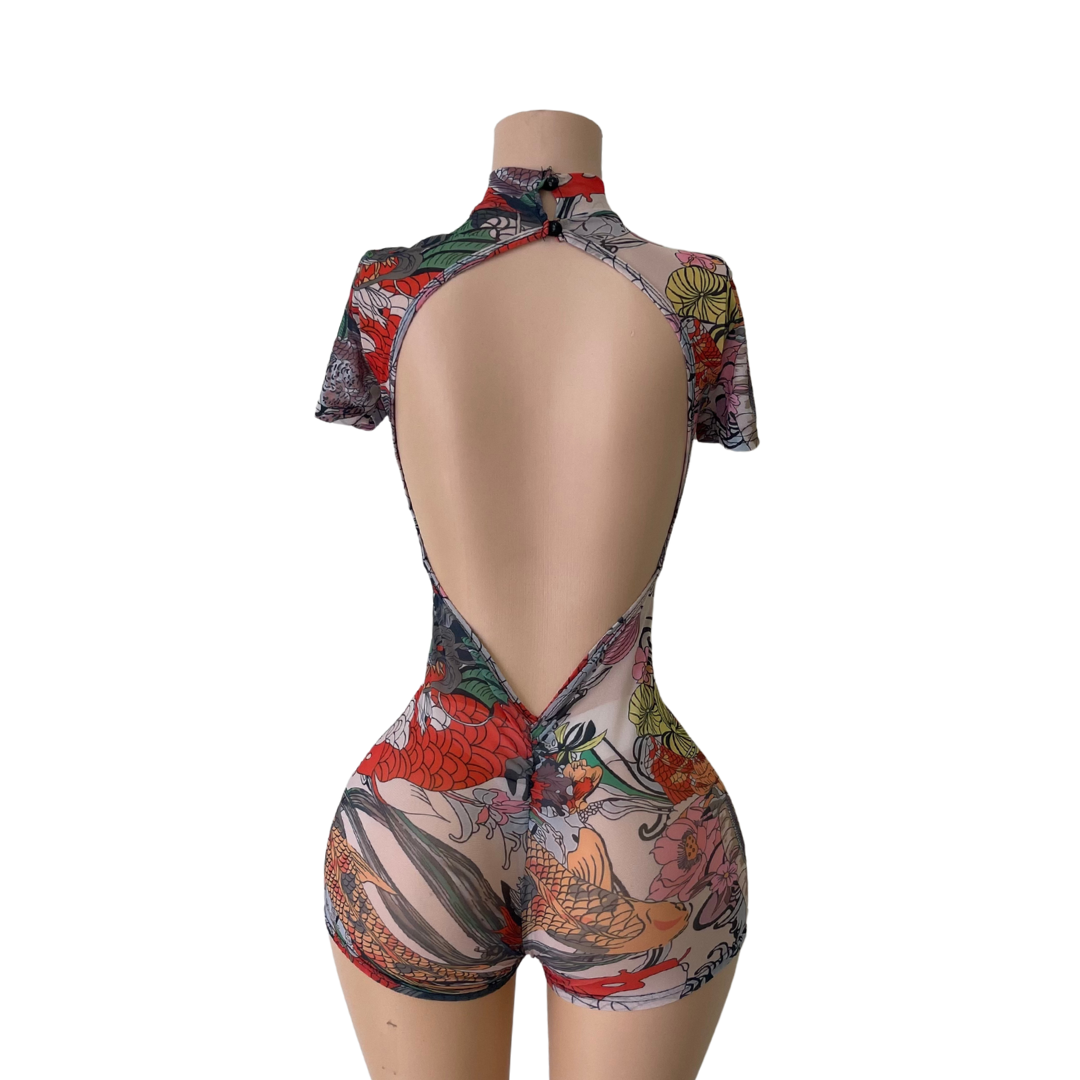 Short Tattoo Mesh Jumpsuit #003