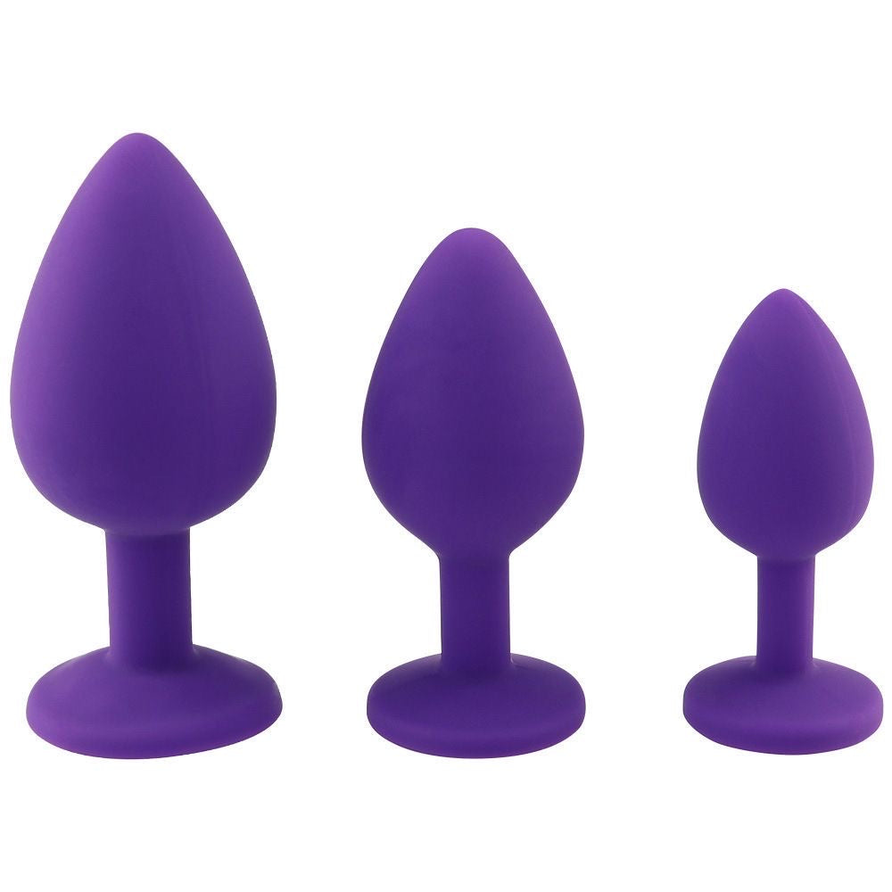 3 PC Silicone anal plug with gem