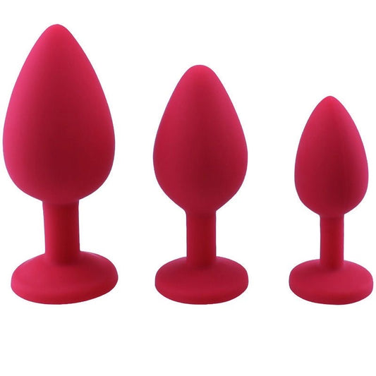 3 PC Silicone anal plug with gem