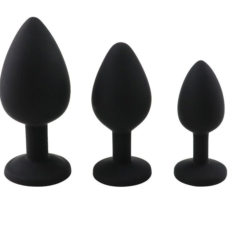 3 PC Silicone anal plug with gem