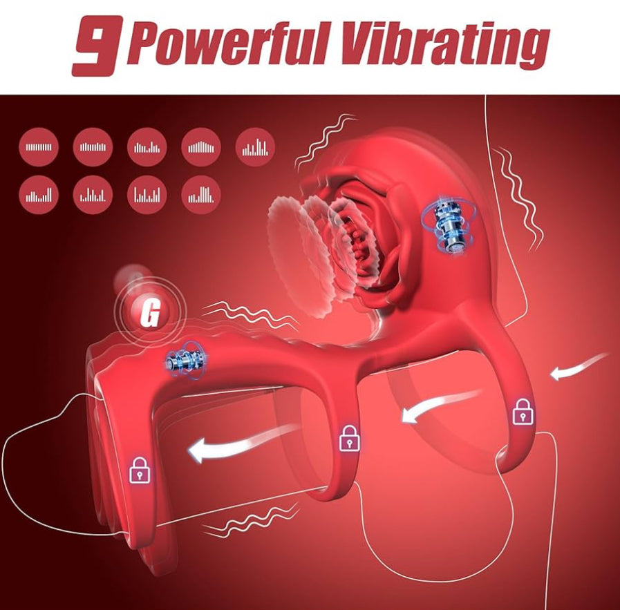 Vibrating Rose Shaped Cock Ring W/ Clitoral G-Spot Stimulation