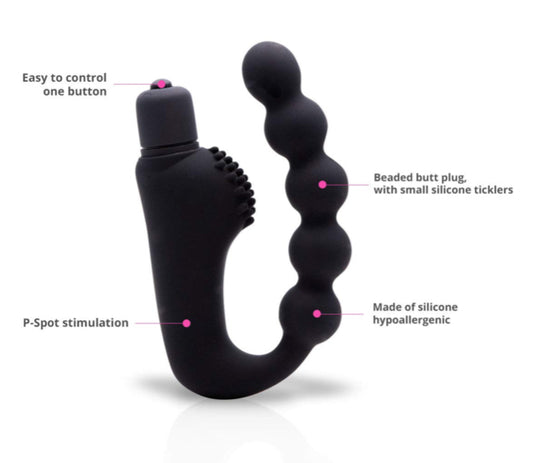 Black Beaded Silicone Butt Plug (Battery Operated)