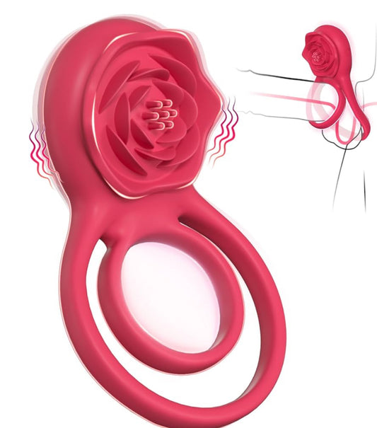 Vibrating Cock Ring W/Rose Shaped Clitoral Stimulator