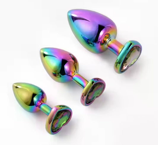 Colorful metal anal plug - heart shape