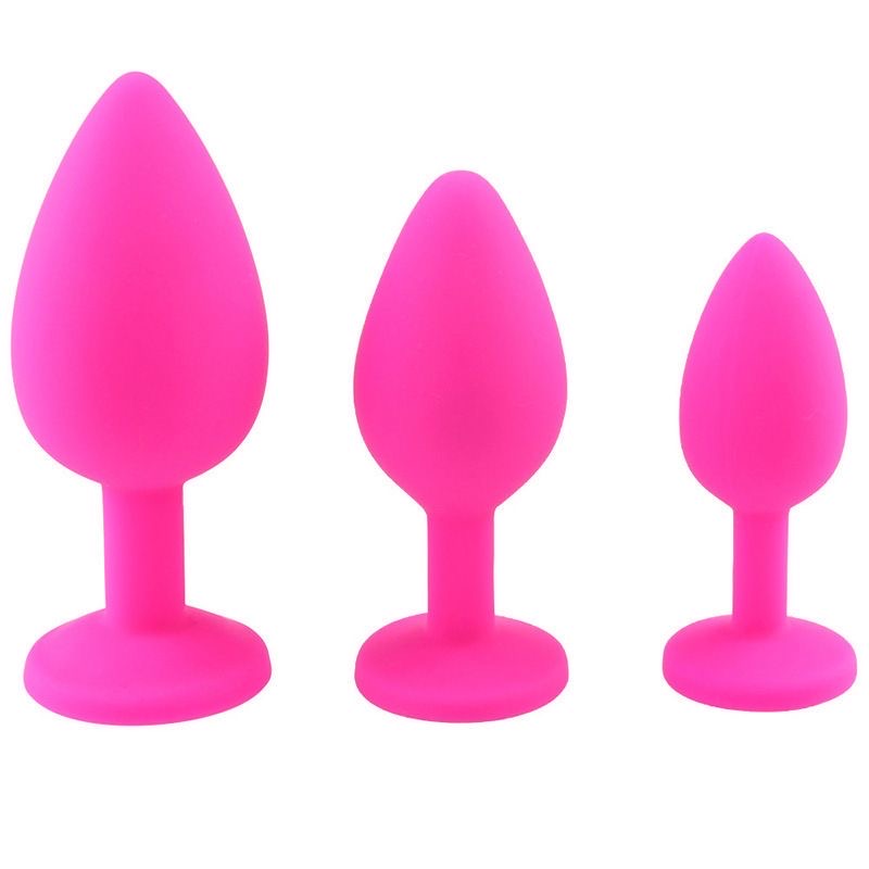 3 PC Silicone anal plug with gem