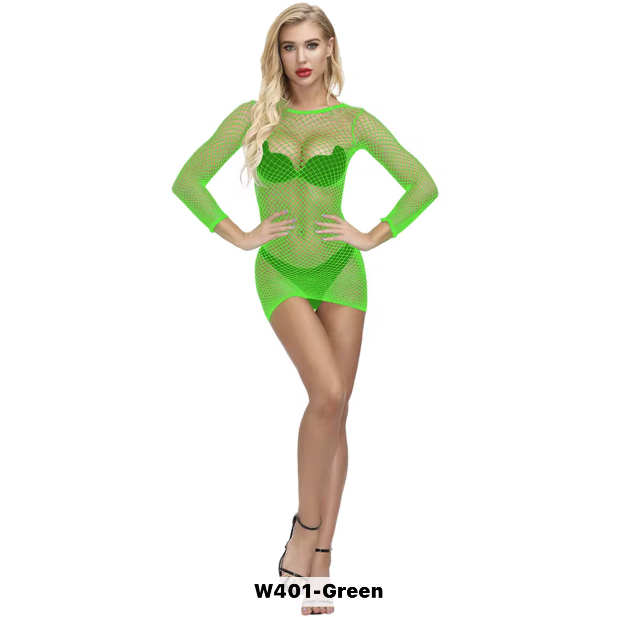 Fishnet Long Sleeve Short Dress -#005