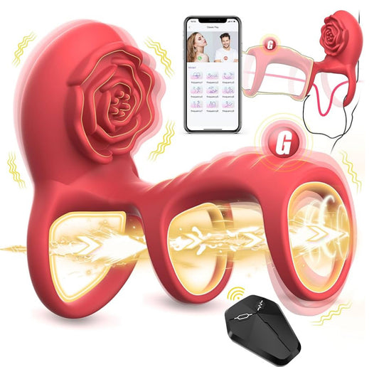 Vibrating Rose Shaped Cock Ring W/ Clitoral G-Spot Stimulation