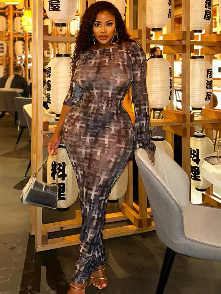 Crosses Mesh Bodycon Dress