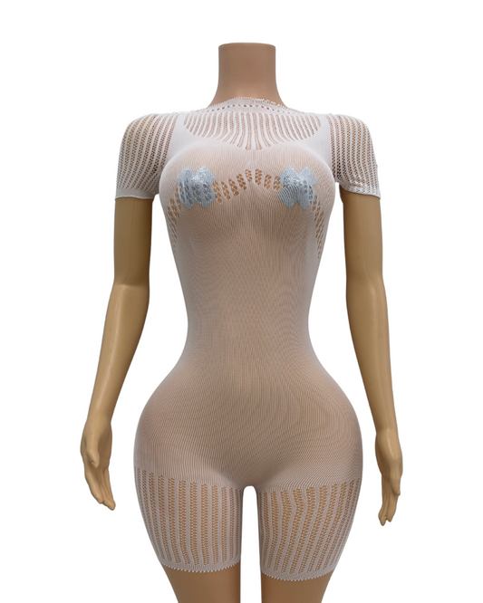 Mesh Three- Quarter Romper With Sleeve