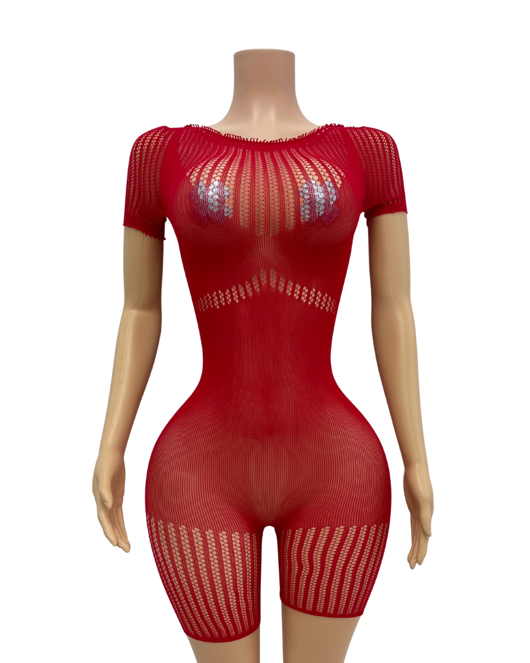 Mesh Three- Quarter Romper With Sleeve