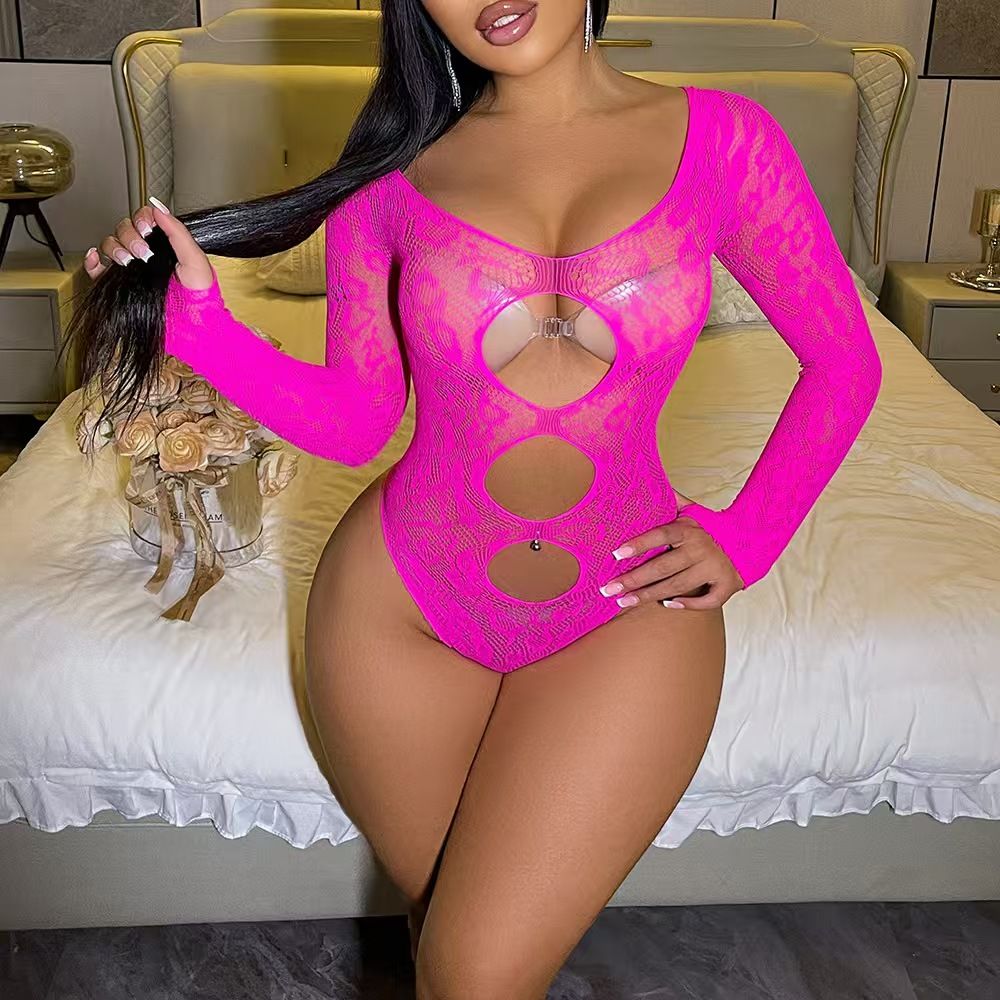 Long Sleeve Lace Bodysuit -#001