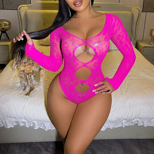 Long Sleeve Lace Bodysuit -#001