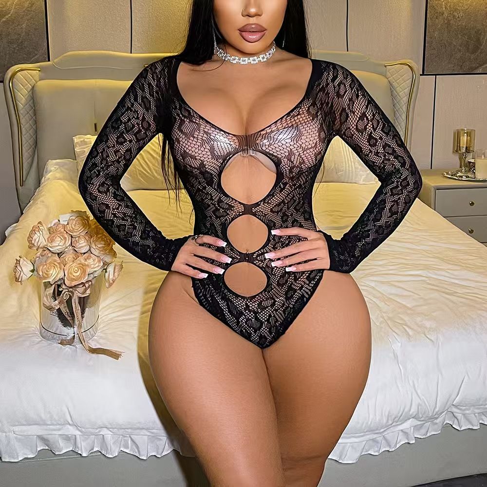 Long Sleeve Lace Bodysuit -#001