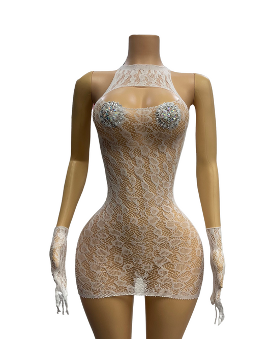 Fishnet Short Dress W/Gloves -#012