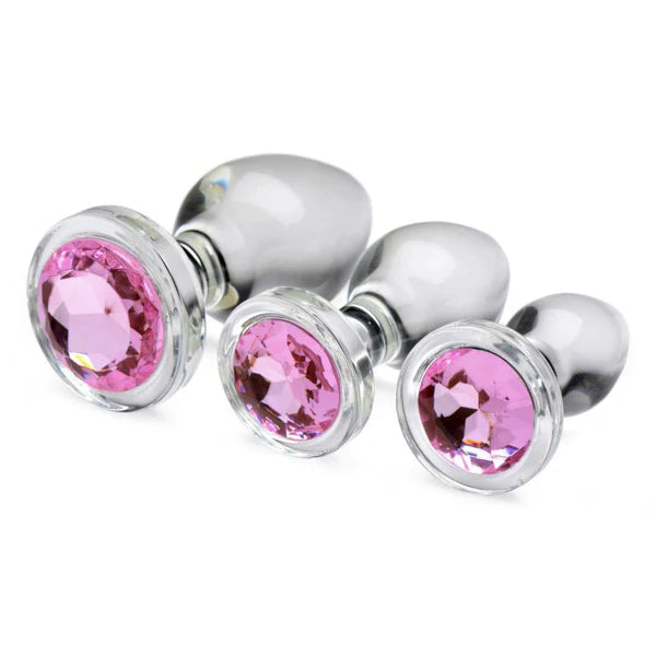 Glass Anal Plug With Gem 3 pc set