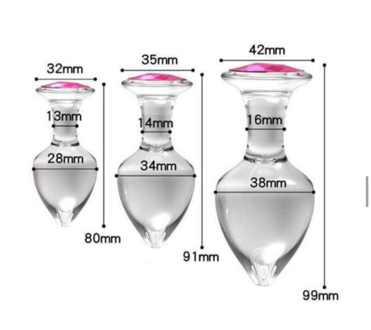 Plug anal en verre avec gemme, ensemble de 3 pièces