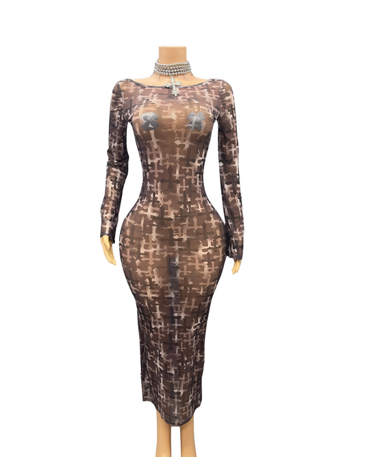Crosses Mesh Bodycon Dress