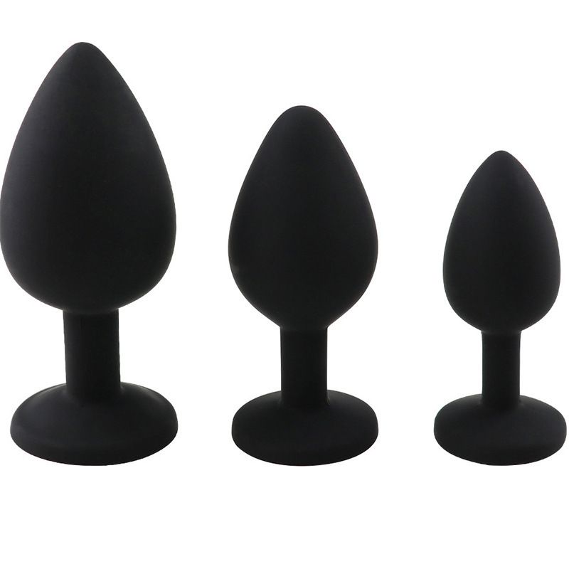 3 PC Silicone anal plug set with gem